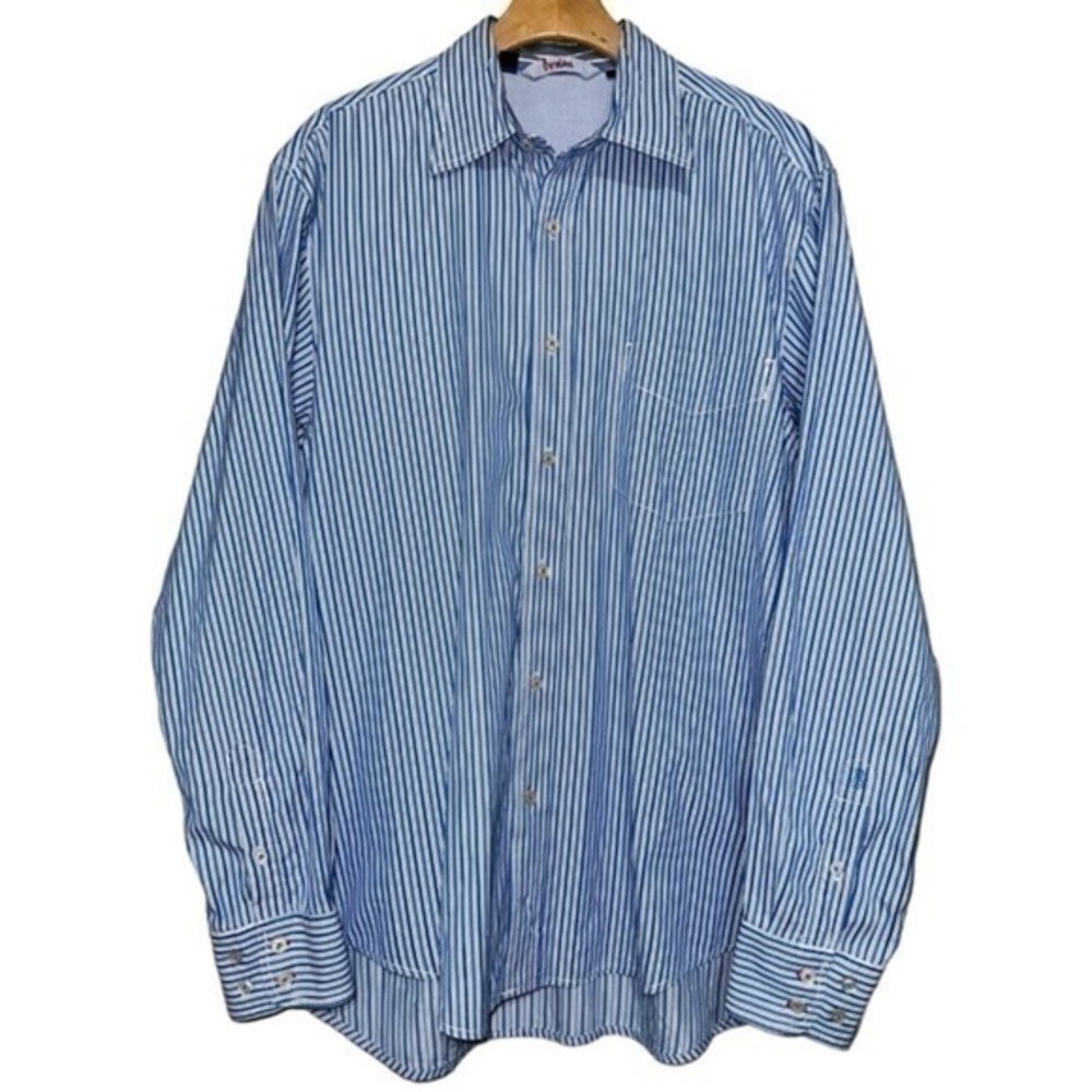 Boden Men’s Size L Blue White Striped Cotton Long Sleeve Button Down Shirt